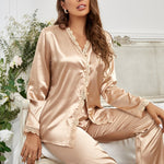 Pijama Longo Feminino de Inverno de Cetim Decote V