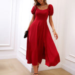 Vestido Midi Feminino Manga Bufante com Fenda