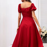 Vestido Midi Feminino Manga Bufante com Fenda