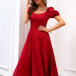 Vestido Midi Feminino Manga Bufante com Fenda
