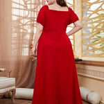 Vestido Longo Plus Size Manga Bufante com Fenda