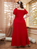 Vestido Longo Plus Size Manga Bufante com Fenda