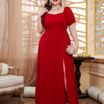 Vestido Longo Plus Size Manga Bufante com Fenda