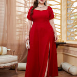 Vestido Longo Plus Size Manga Bufante com Fenda