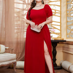 Vestido Longo Plus Size Manga Bufante com Fenda