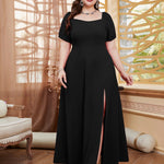 Vestido Longo Plus Size Manga Bufante com Fenda