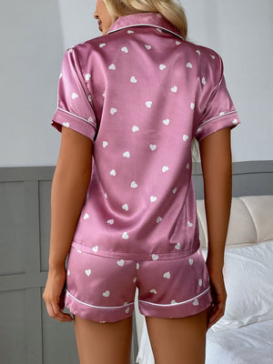 Pijama Feminino Cetim Coração Curto