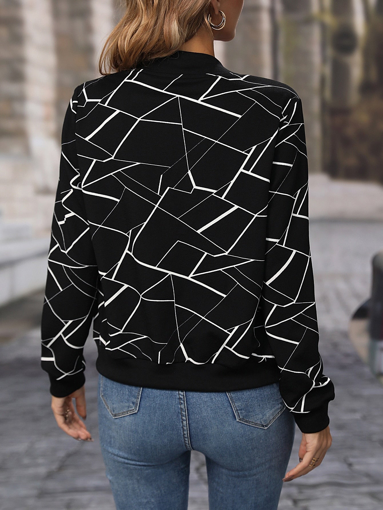 Jaqueta Bomber Feminina Estampa Geométrica