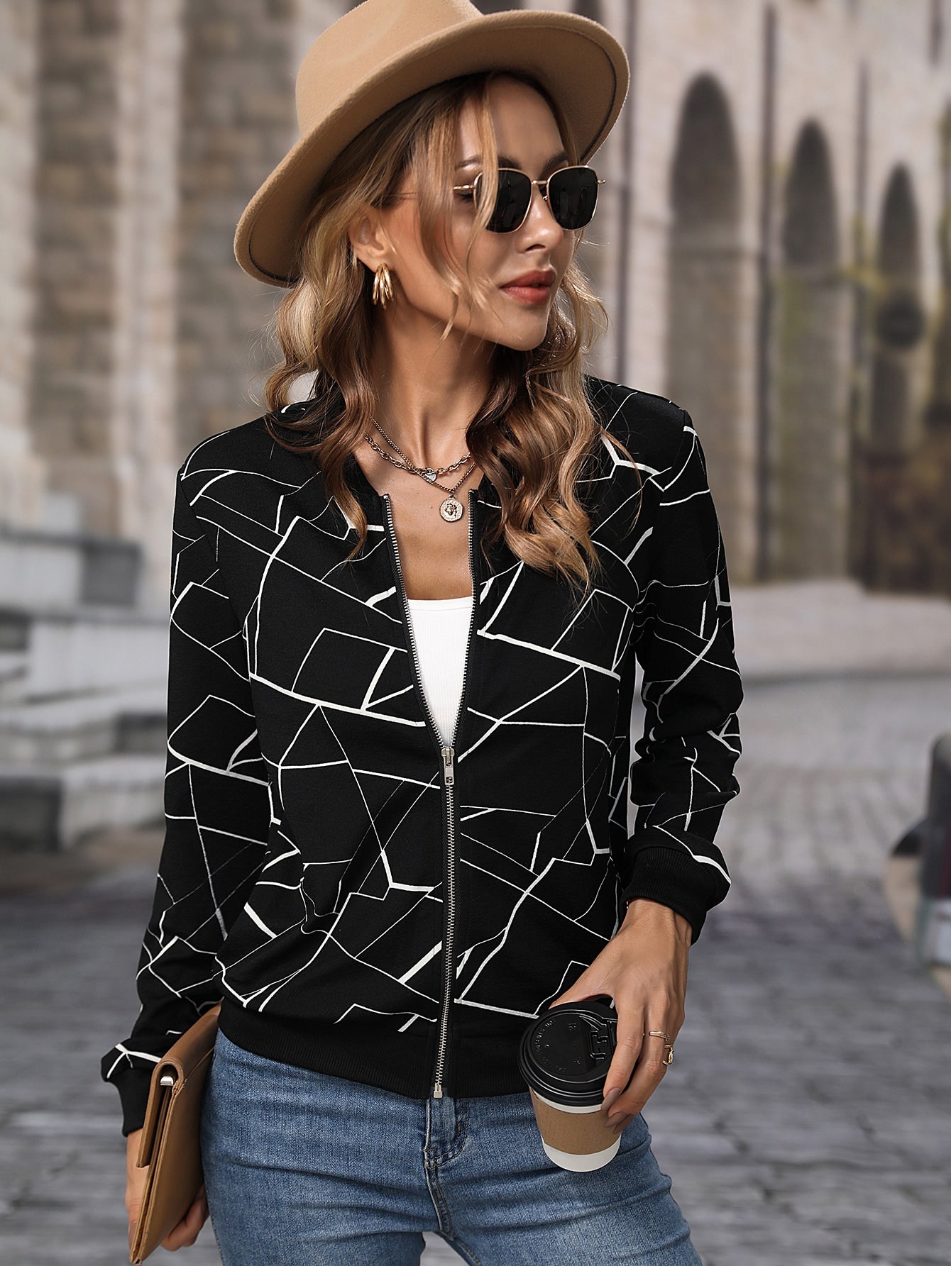 Jaqueta Bomber Feminina Estampa Geométrica