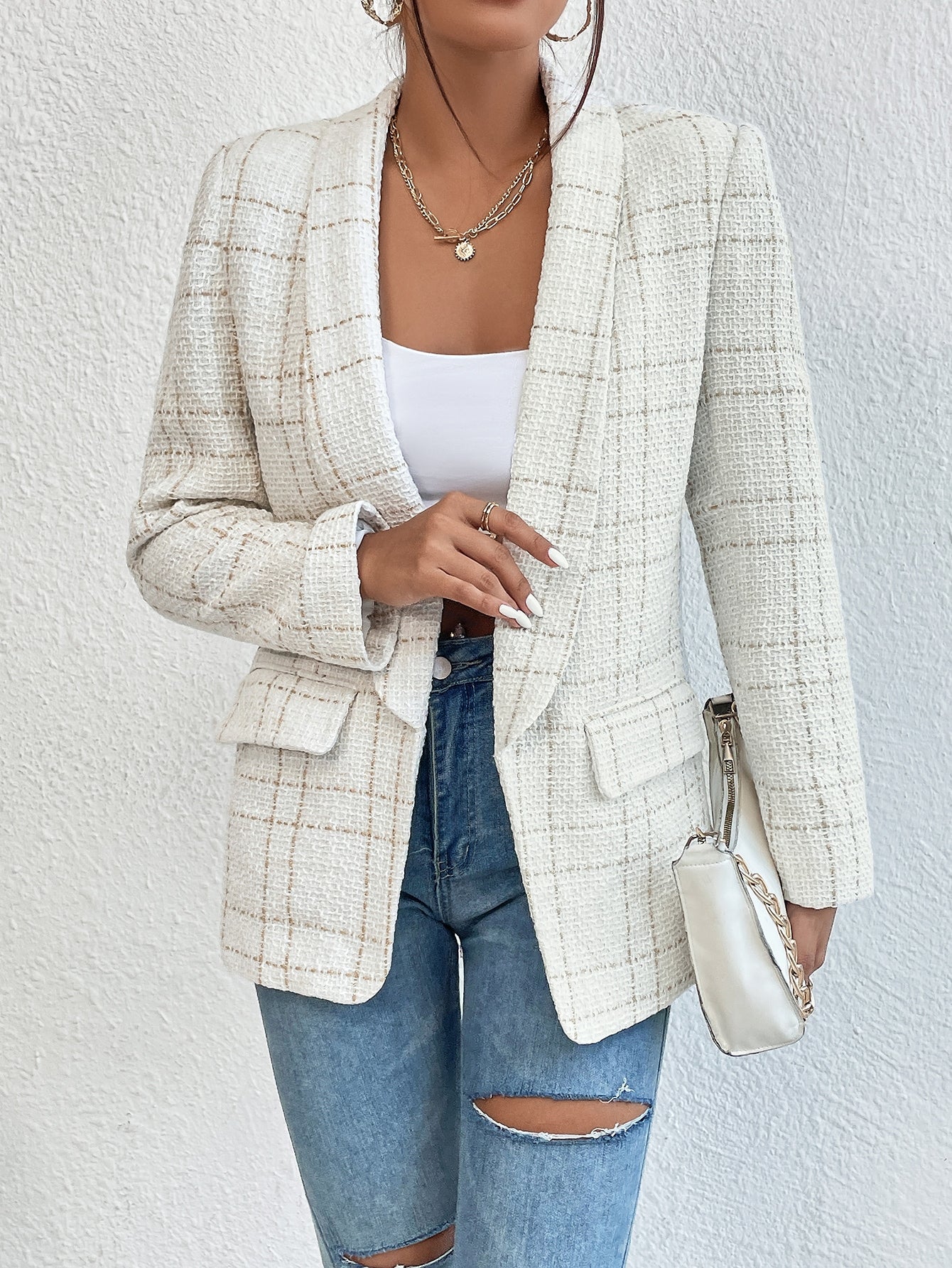 Blazer Feminino de Lã Xadrez