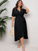Vestido Plus Size Midi Envelope Liso Azul G - Entrega Rápida