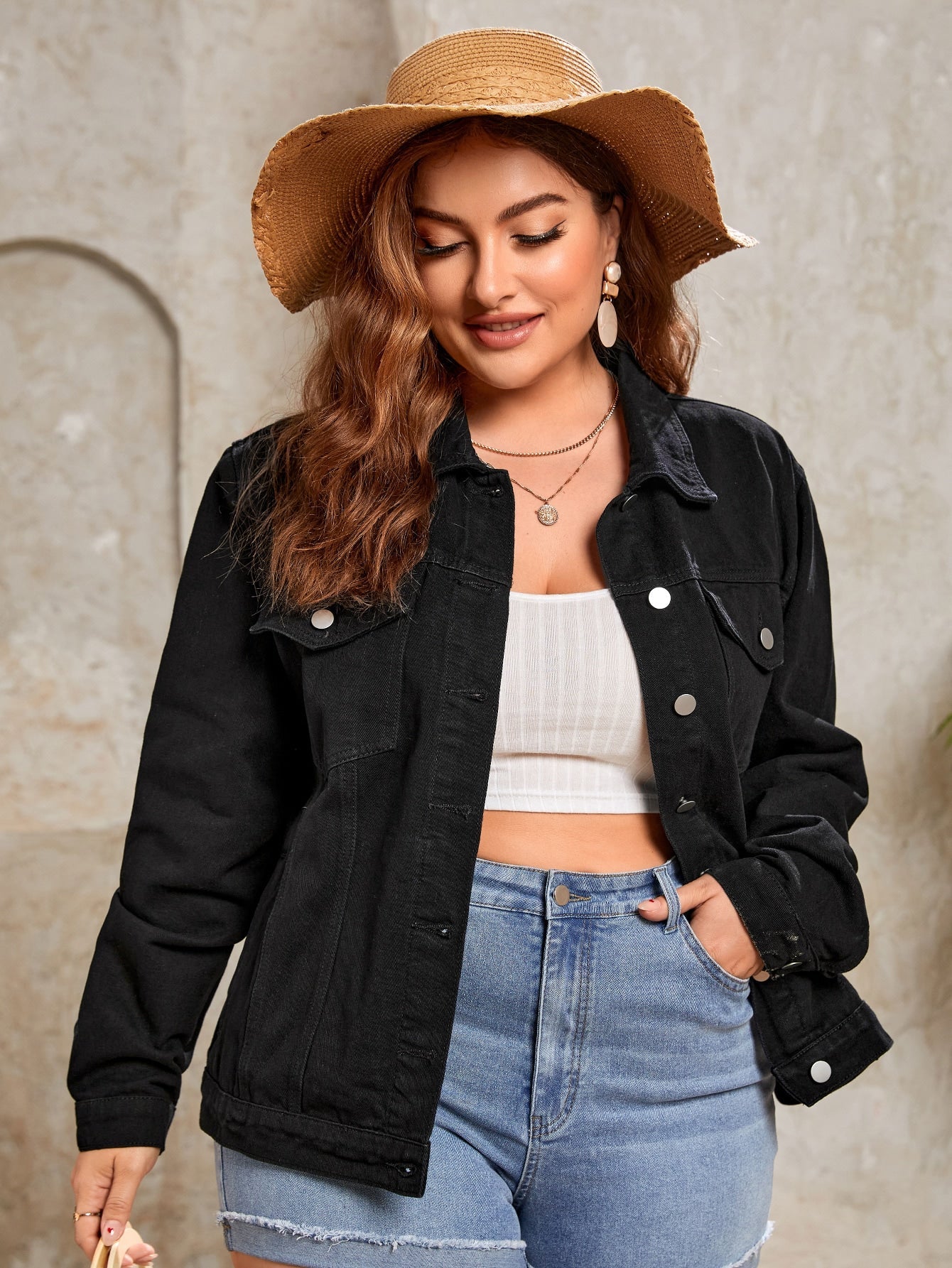 Jaqueta Jeans Feminina Plus Size