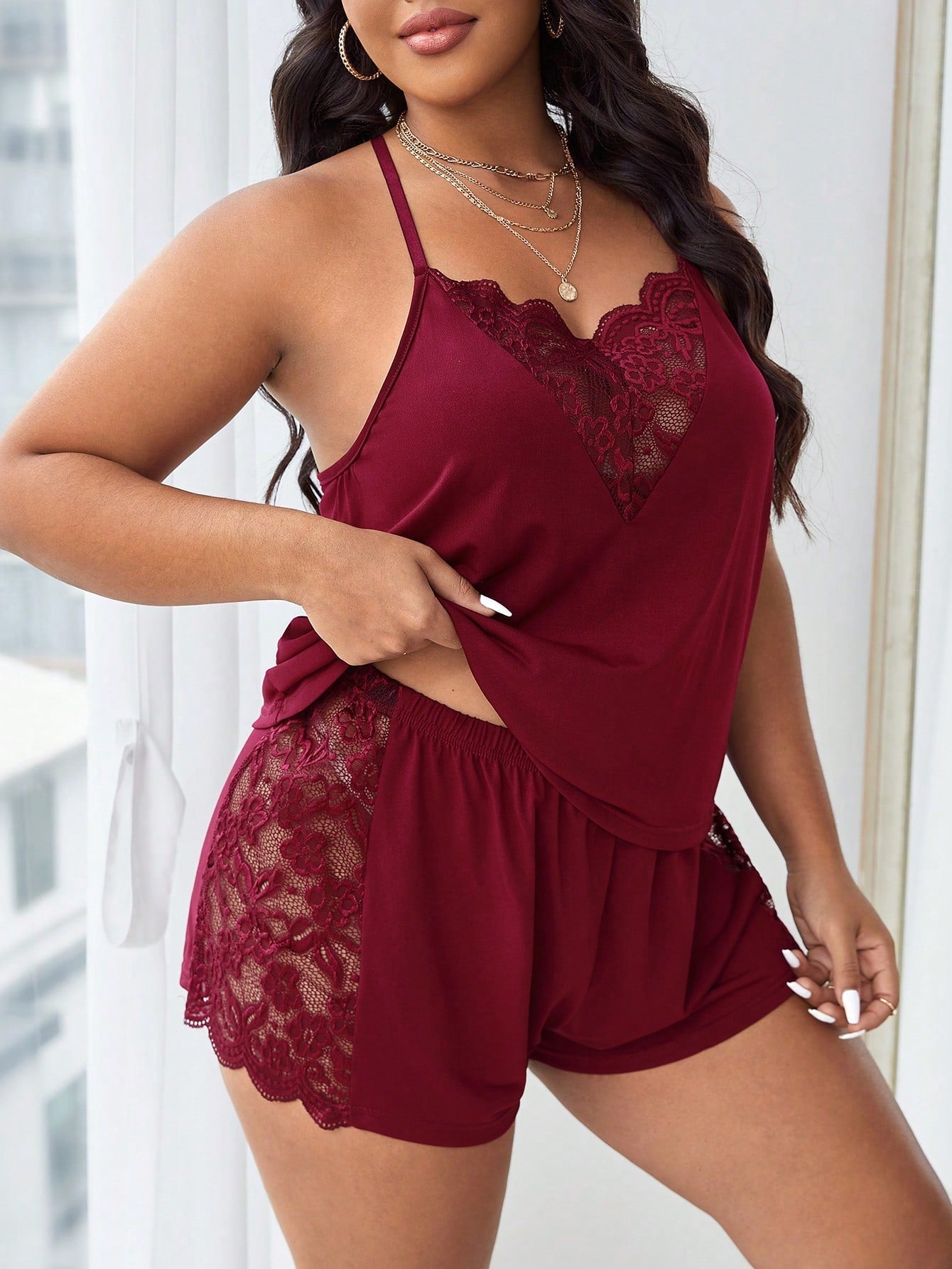Pijama Feminino Plus Size Sensual Curto de Renda