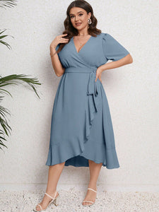 Vestido Plus Size Midi Envelope Liso Azul G - Entrega Rápida