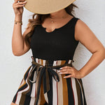 Macaquinho Feminino Plus Size Regata Listrado