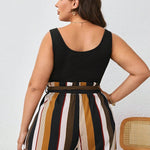 Macaquinho Feminino Plus Size Regata Listrado