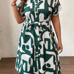 Vestido Feminino Midi Plus Size Gola Camisa Geométrico