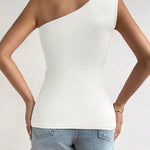 Blusa Feminina Assimétrica de Um Ombro Só Enrugada