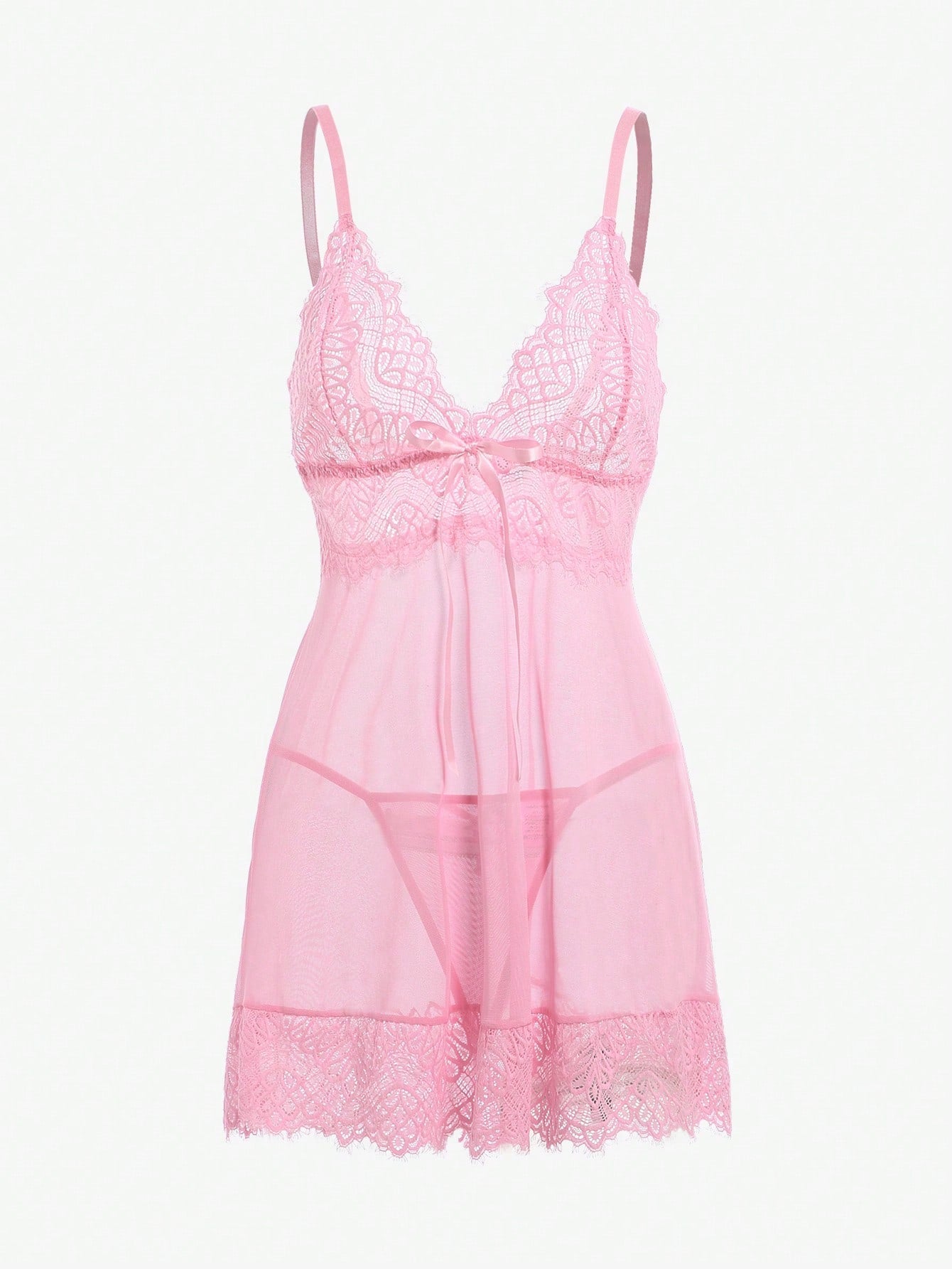 Camisola Sexy de Renda Semi Transparente + Calcinha