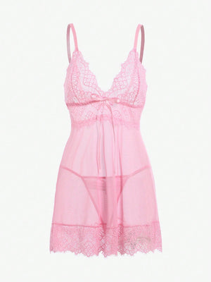 Camisola Sexy de Renda Semi Transparente + Calcinha