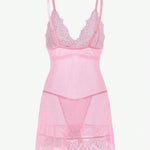 Camisola Sexy de Renda Semi Transparente + Calcinha