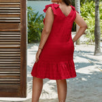 Vestido Curto Plus Size Feminino com Laço no Ombro Decote V