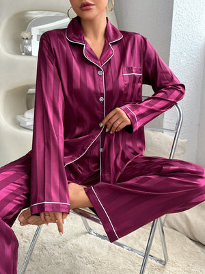 Pijama Feminino Longo de Inverno Cetim Listra Grossa