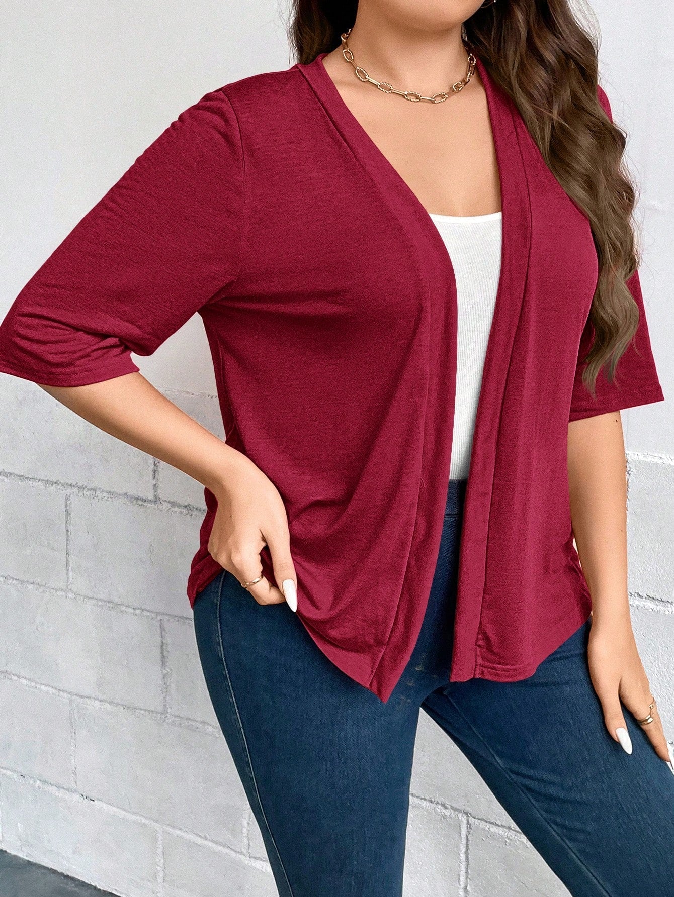 Casaco de Malha Feminino Meia Manga Plus Size