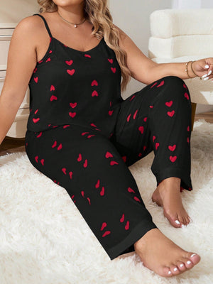 Pijama Longo Feminino Plus Size Soltinho Estampa Coração