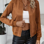 Jaqueta Bomber Feminina com Zíper Curta com Bolsos