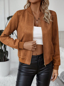 Jaqueta Bomber Feminina com Zíper Curta com Bolsos