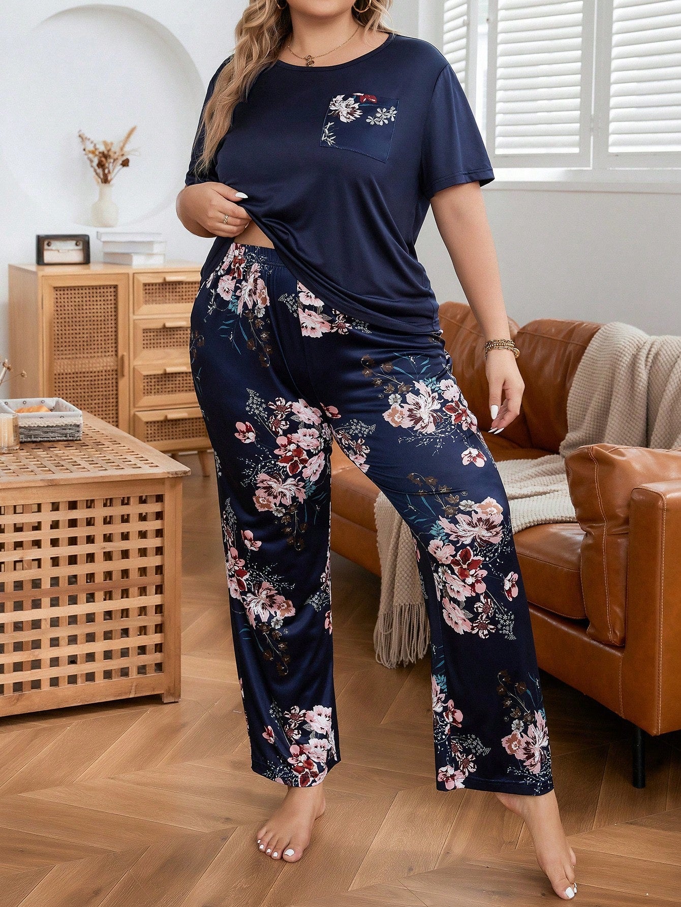 Pijama Feminino Longo Plus Size Soltinho Florido