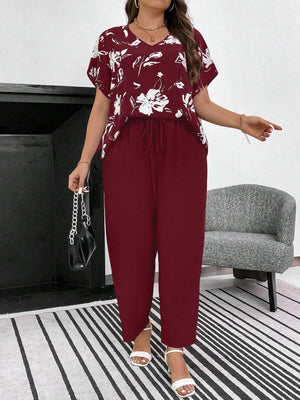 Conjunto Feminino Plus Size Manga Curta Calça Soltinha