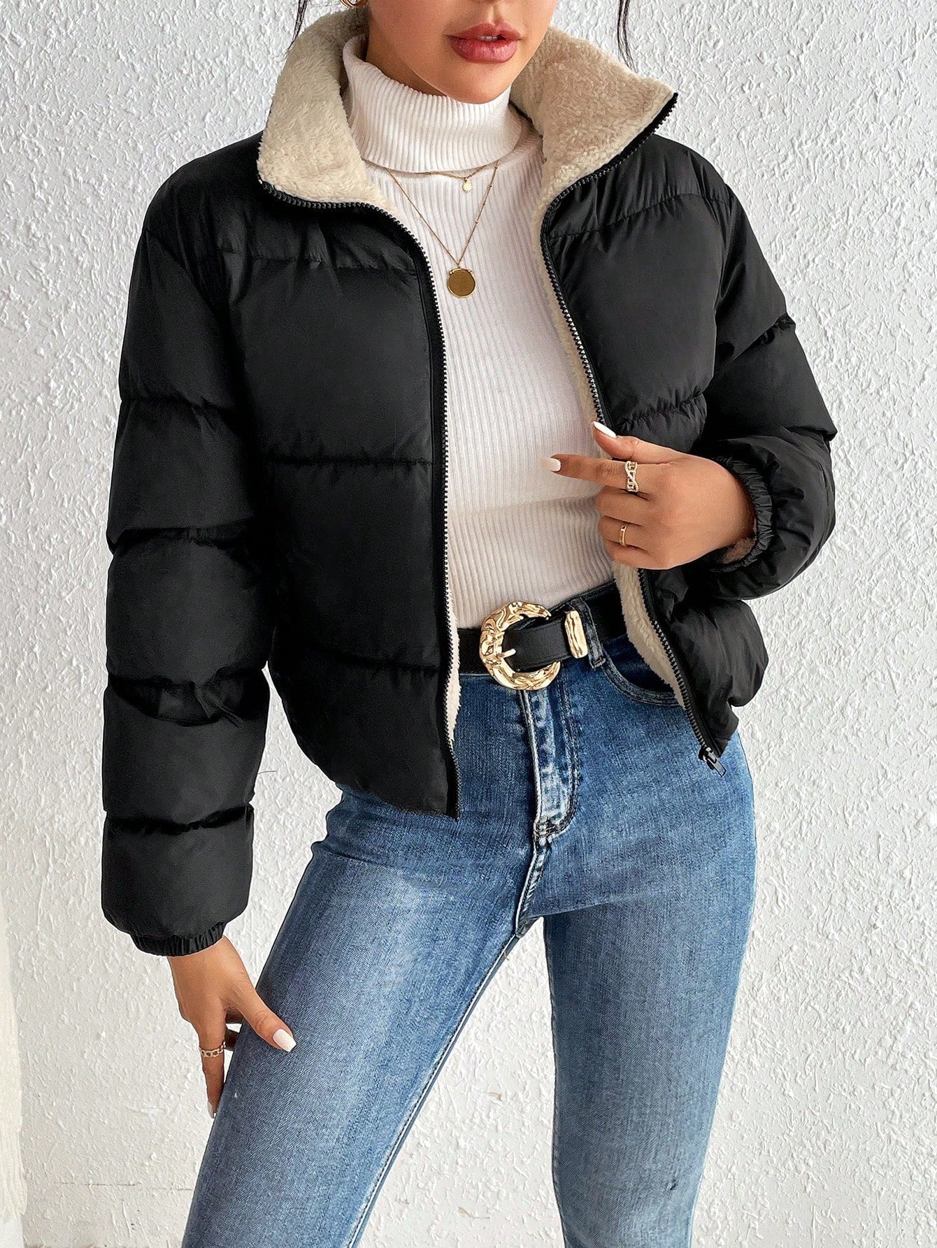 Jaqueta Puffer Feminina de Inverno Peluciada