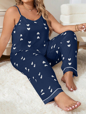 Pijama Longo Feminino Plus Size Soltinho Estampa Coração