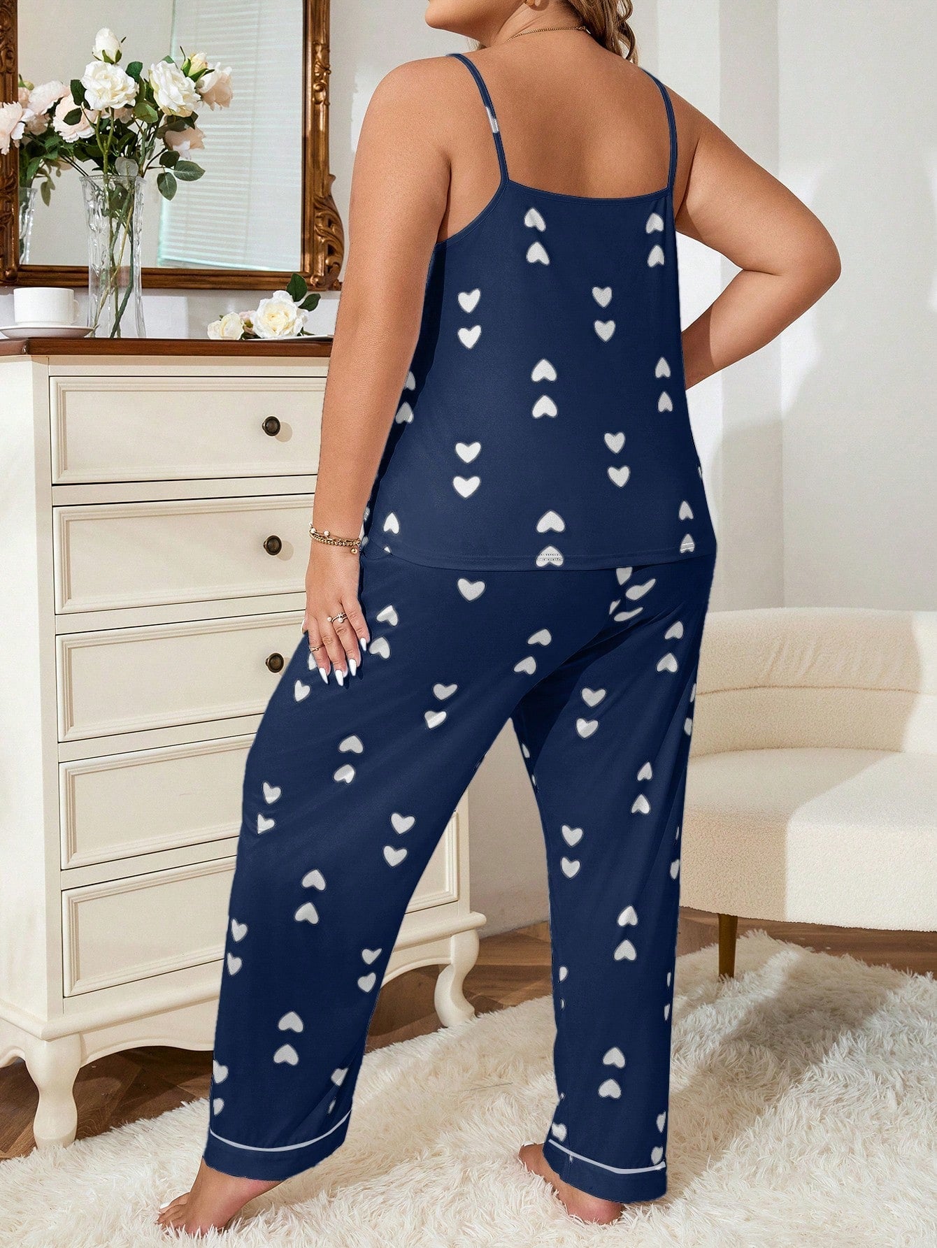 Pijama Longo Feminino Plus Size Soltinho Estampa Coração
