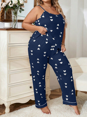 Pijama Longo Feminino Plus Size Soltinho Estampa Coração