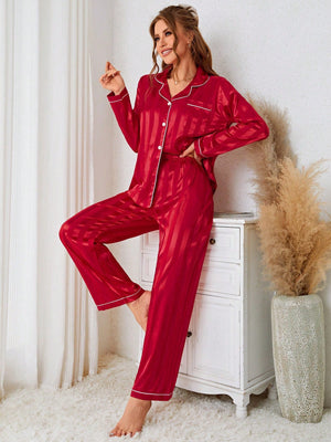 Pijama Feminino Longo de Inverno Cetim Listra Grossa