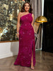 Vestido Longo Plus Size Festa Um Ombro Só Fenda Brilhoso