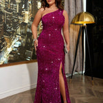 Vestido Longo Plus Size Festa Um Ombro Só Fenda Brilhoso