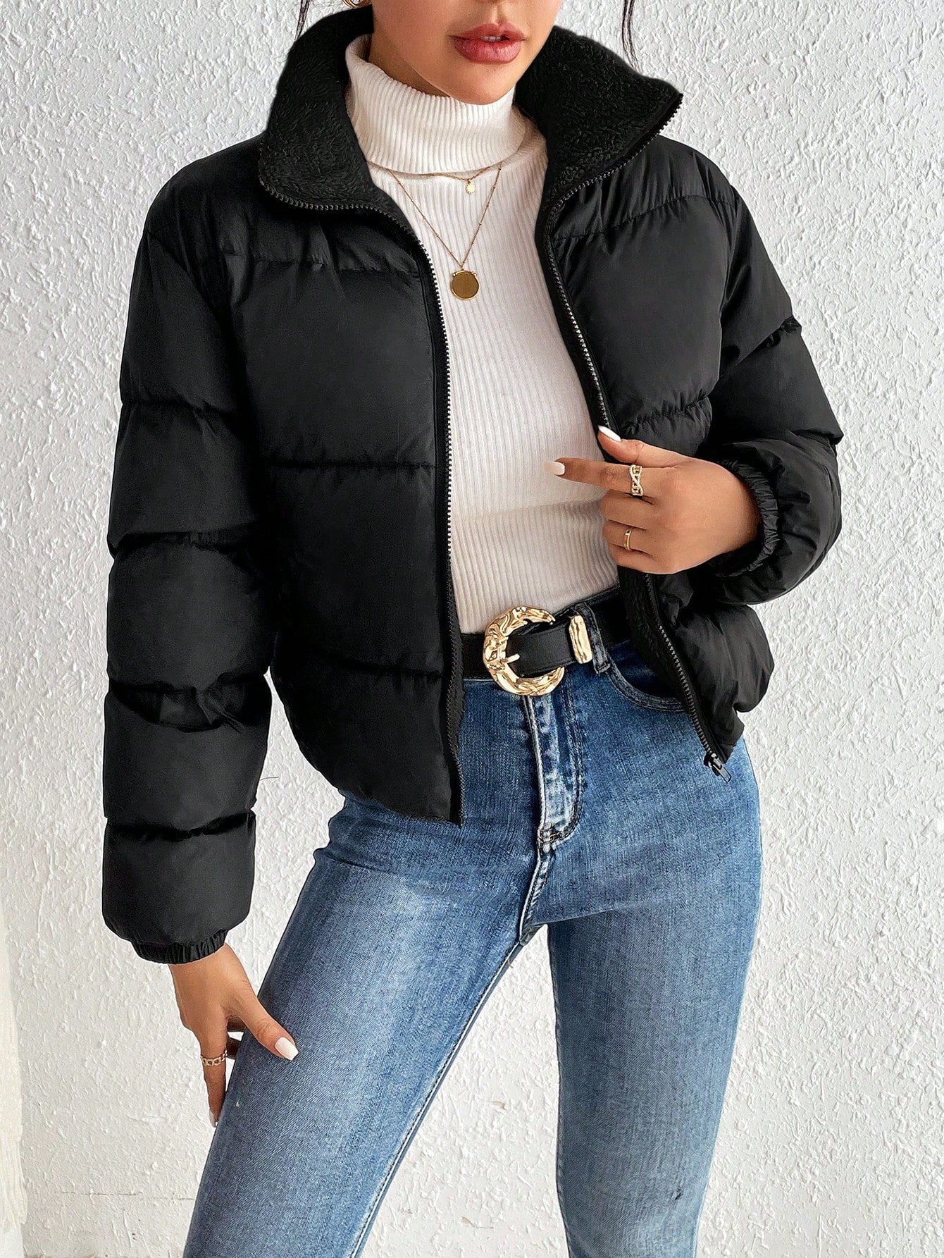 Jaqueta Puffer Feminina de Inverno Peluciada