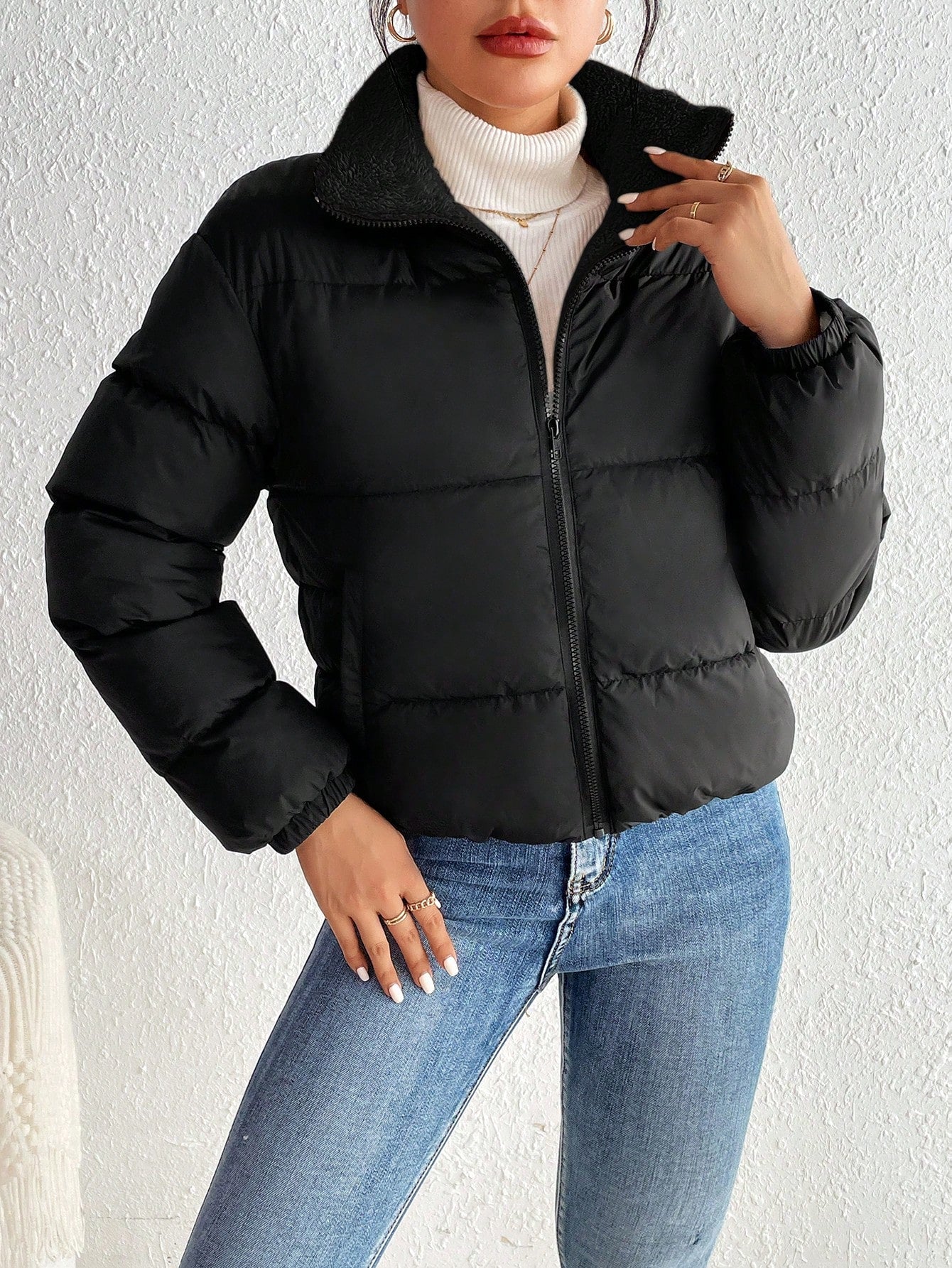 Jaqueta Puffer Feminina de Inverno Peluciada