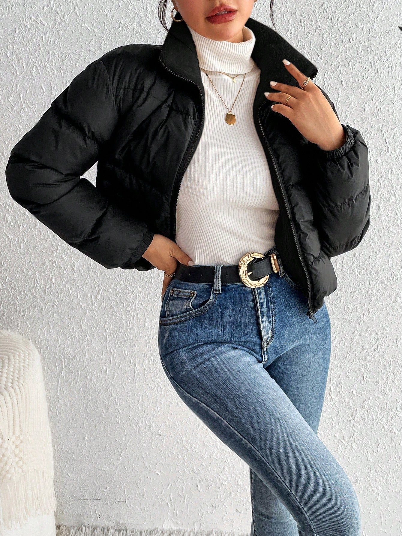 Jaqueta Puffer Feminina de Inverno Peluciada