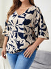 Blusa Feminina Plus Size Meia Manga Abstrata