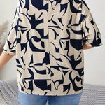 Blusa Feminina Plus Size Meia Manga Abstrata