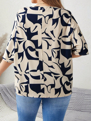 Blusa Feminina Plus Size Meia Manga Abstrata