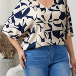 Blusa Feminina Plus Size Meia Manga Abstrata