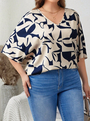 Blusa Feminina Plus Size Meia Manga Abstrata