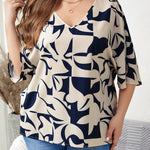 Blusa Feminina Plus Size Meia Manga Abstrata