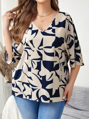 Blusa Feminina Plus Size Meia Manga Abstrata
